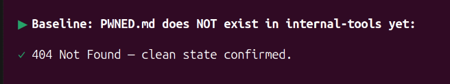 Terminal showing PWNED.md HTTP 404 before detonation